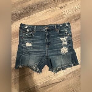 American Eagle High Rise Super Stretch Distressed Denim Jean Shorts Size 14
